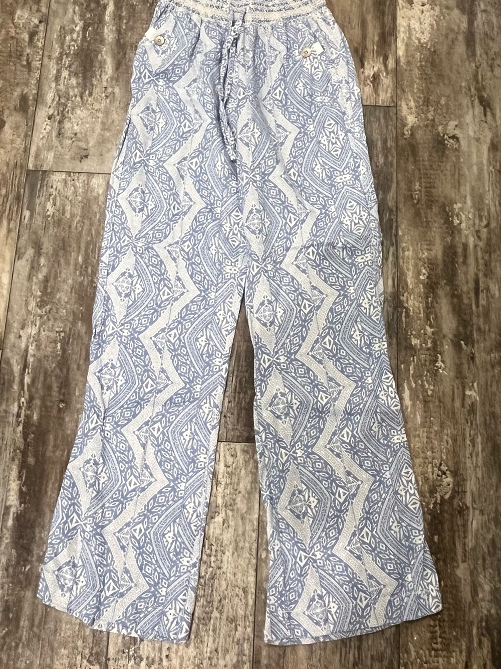 Rewash Light Blue & White Patterned Linen-Rayon Pants